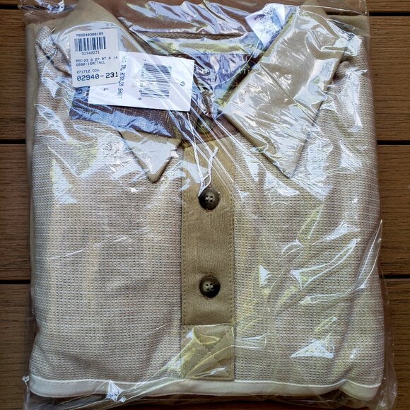 BNWT WOODLAND TRAIL Traveler polo in Taupe - Tan - Cream (L) color block - Picture 1 of 5